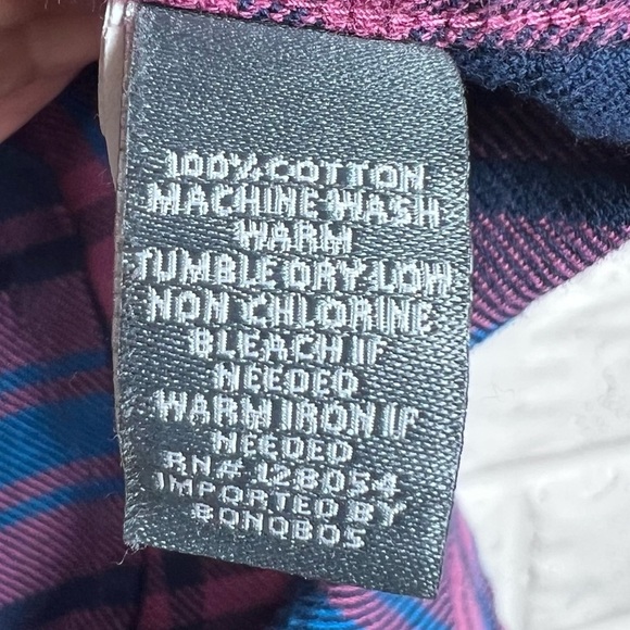 BONOBOS Women’s Tailored Flannel Button Up Ling Sleeve Shirt blue & pink - Picture 5 of 6